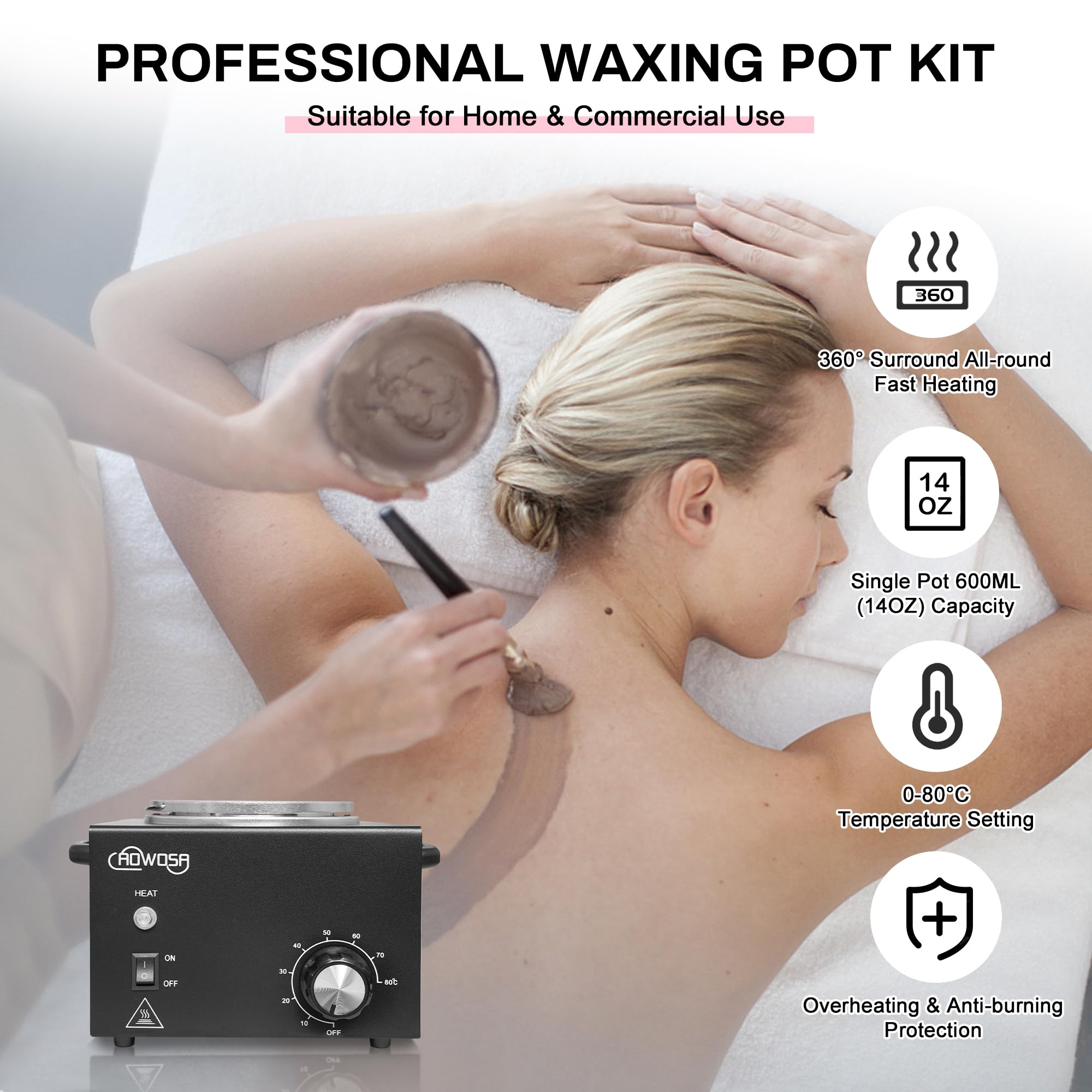 AOWOSA close-up of removable 600ml aluminum pot for easy cleaning and wax changes