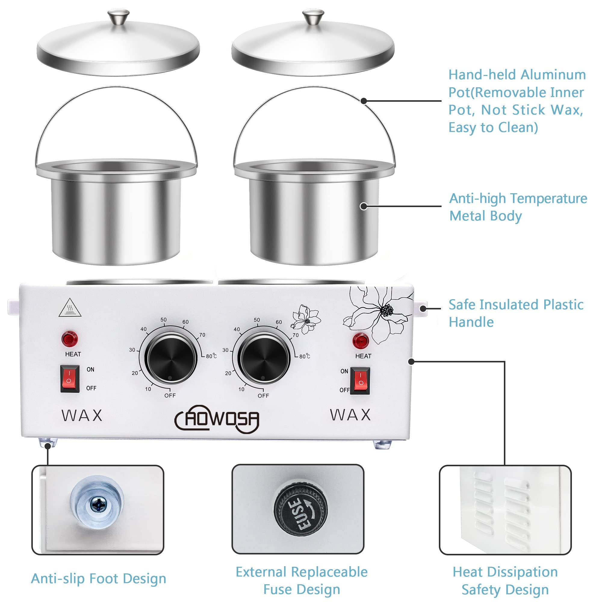 AOWOSA close-up of temperature control dials for precise heat management