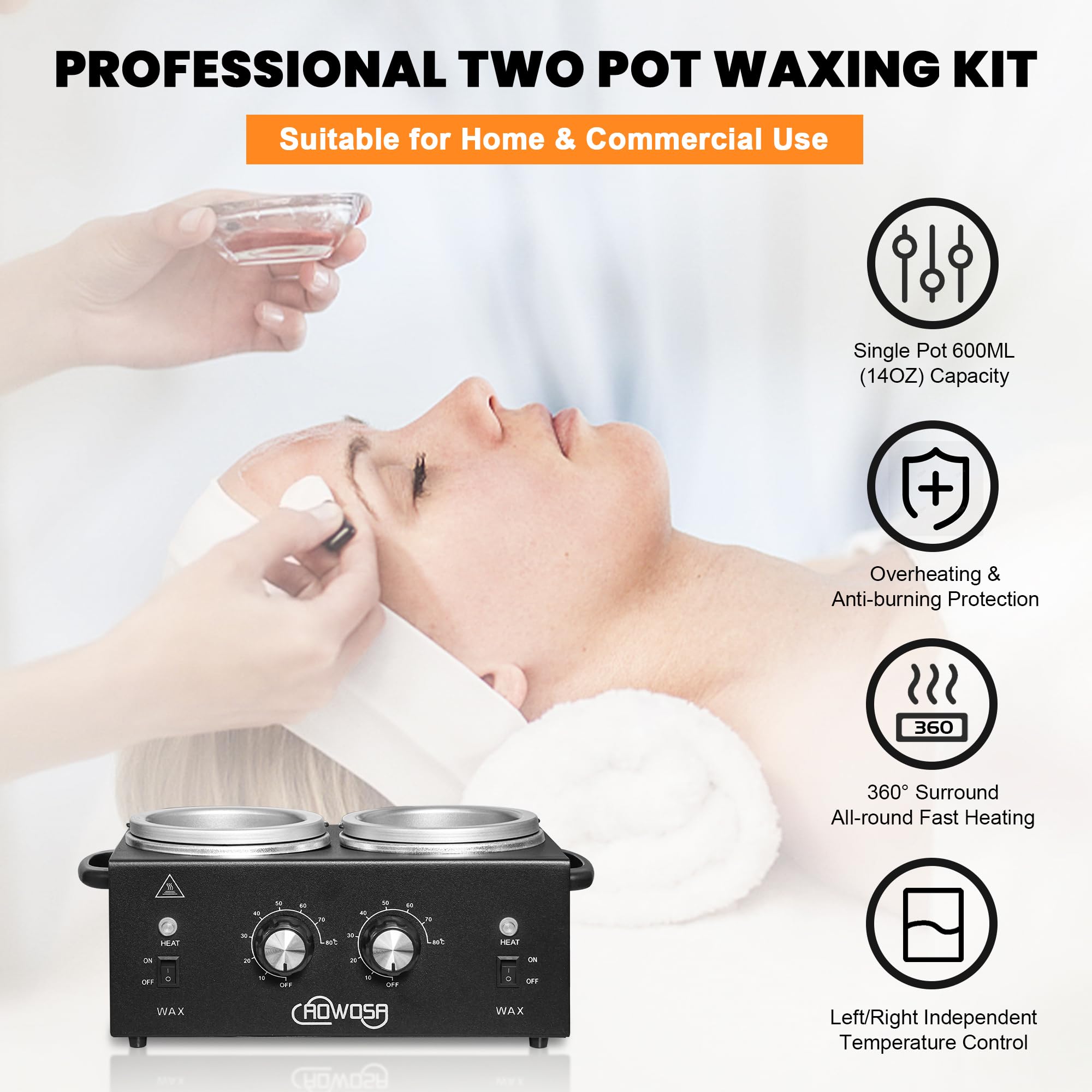 AOWOSA top view of both pots melting wax illustrates capacity and simultaneous heating advantage