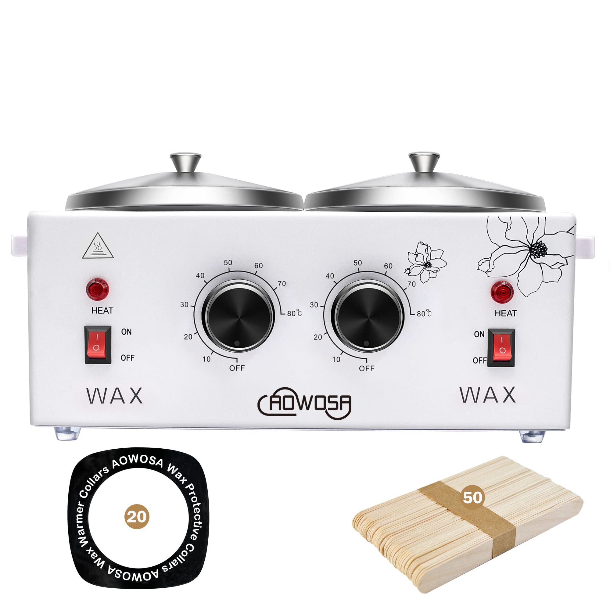AOWOSA front view double pot wax warmer shows compact salon-ready design
