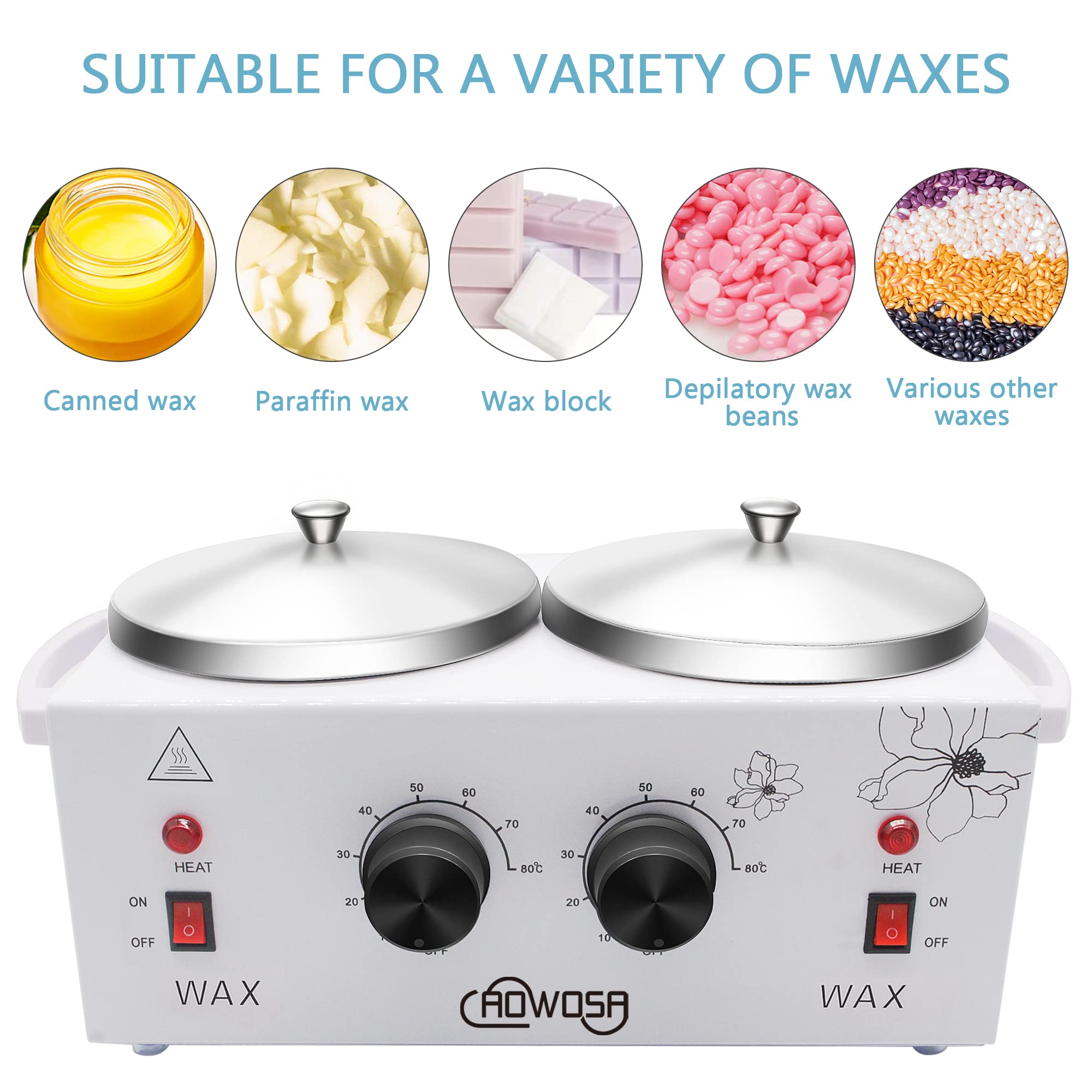 AOWOSA top-down view with two wax cans demonstrating dual heating benefit
