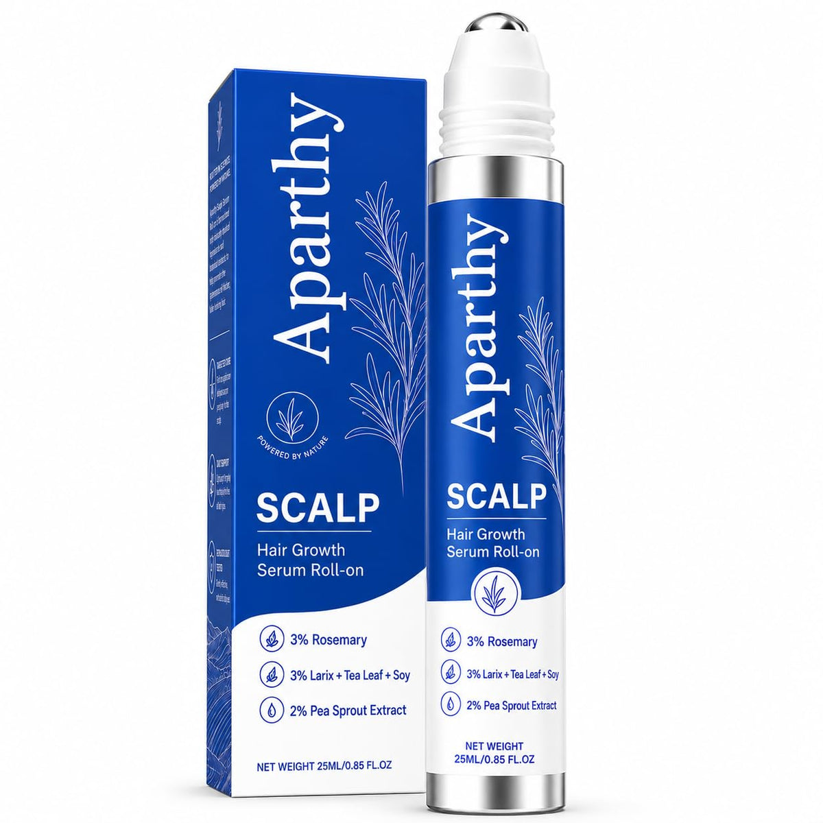 Aparthy Hair Growth roll-on front packaging showing compact bottle and label benefits