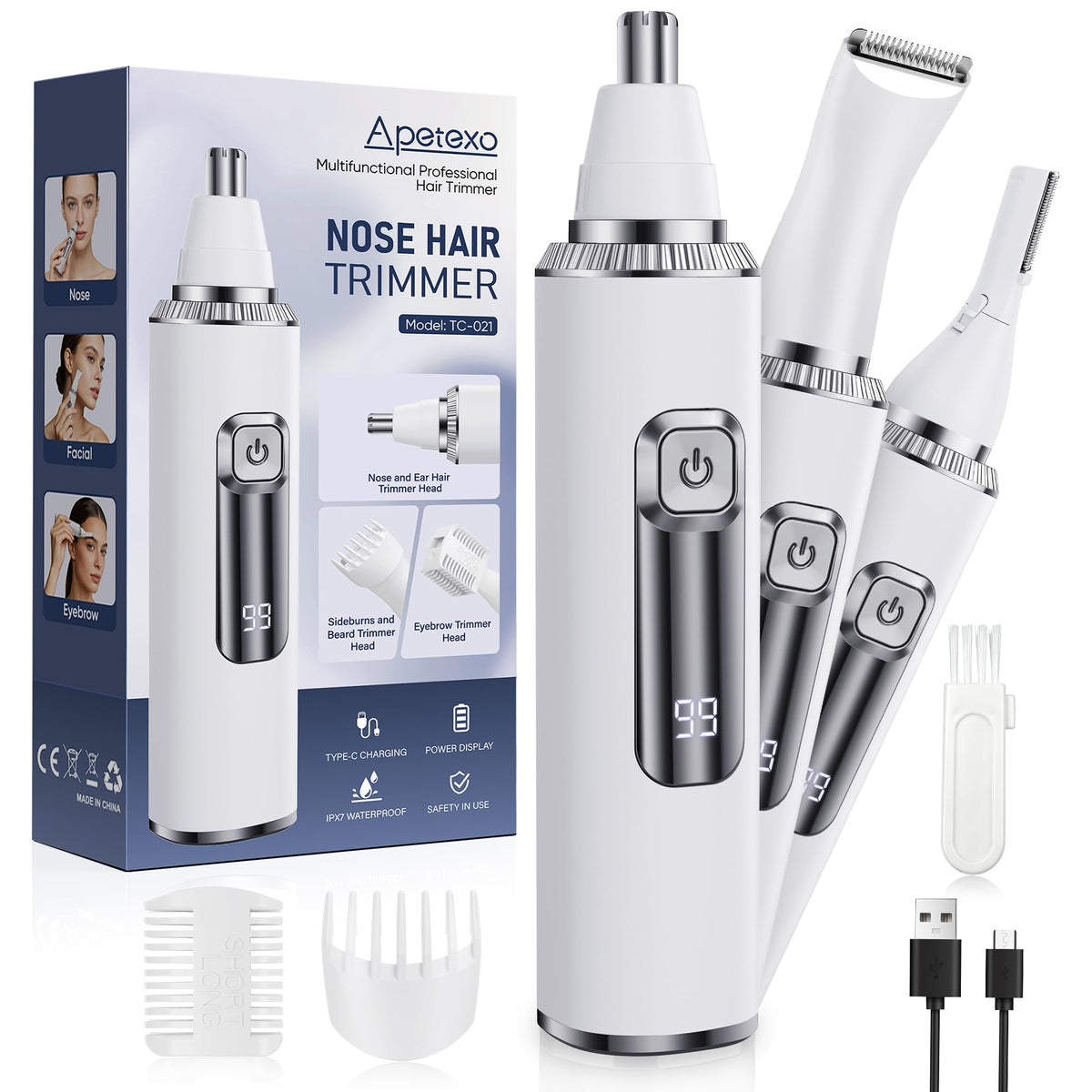 Apetexo front view of white trimmer showing compact design and portability