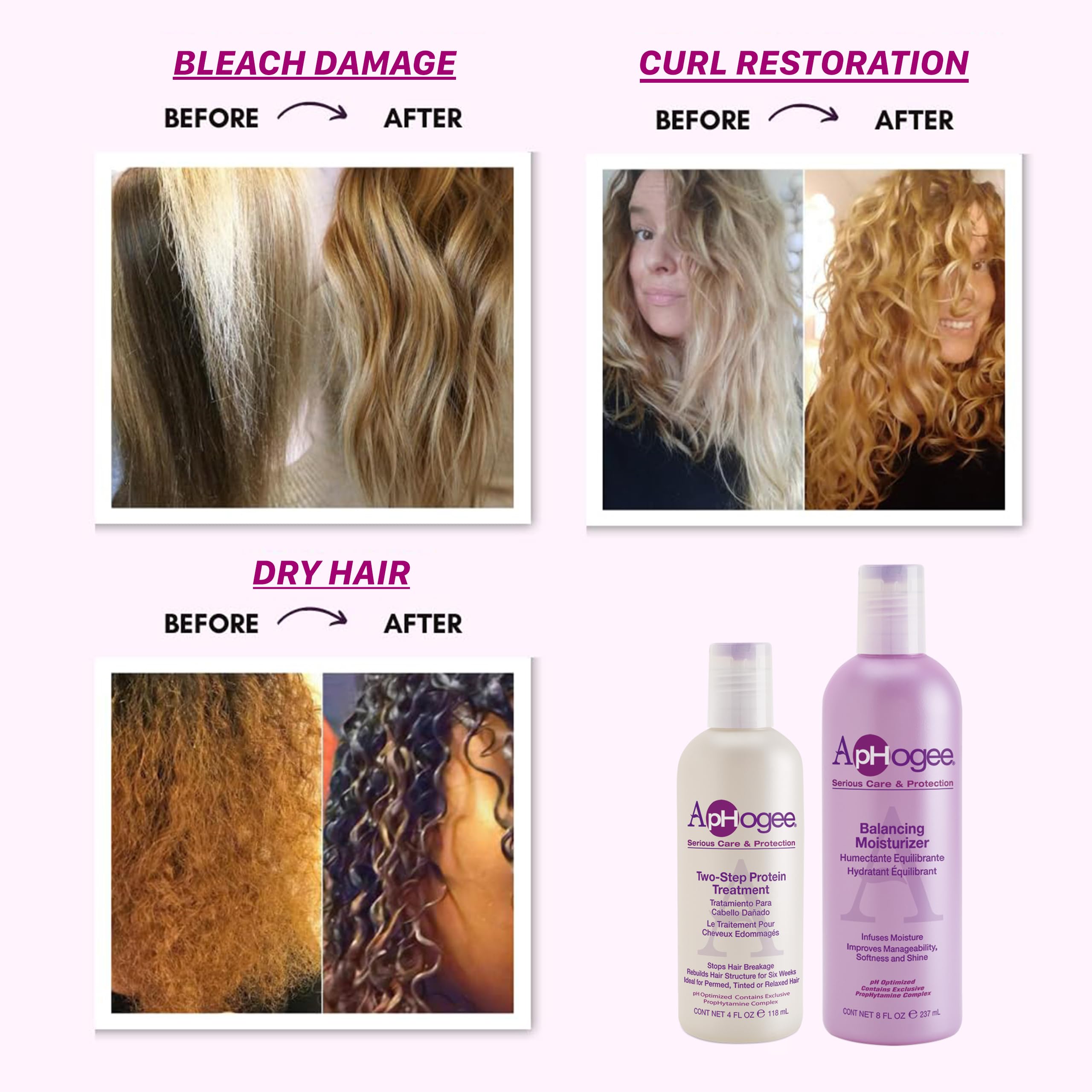 Aphogee products held in hand to show actual scale and portability for travel-friendly hair care