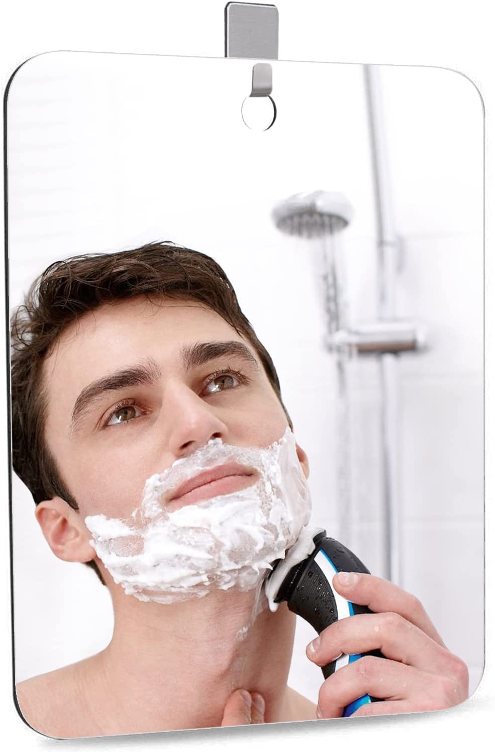APHUIME man shaving in shower using mirror demonstrating accurate grooming benefit