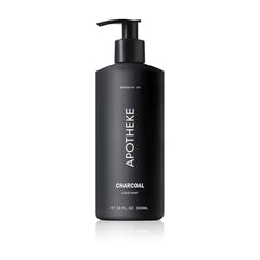 APOTHEKE charcoal front packaging showing elegant bottle and label benefits
