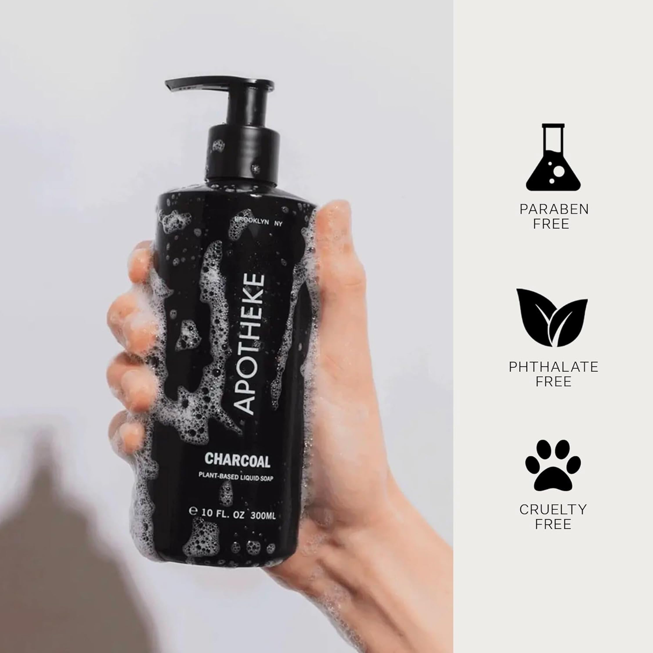 APOTHEKE charcoal ingredient highlight showing aloe and coconut benefits