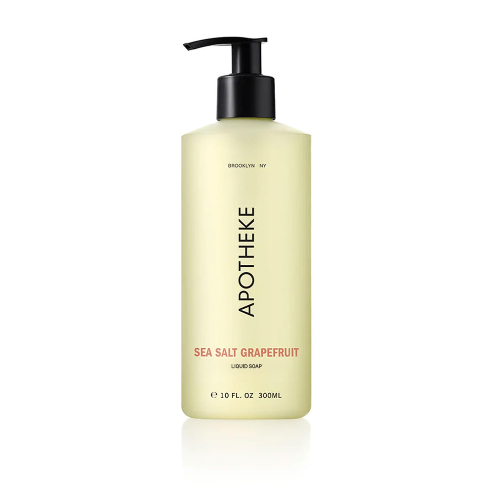 APOTHEKE front bottle showing Sea Salt Grapefruit label and elegant design, elevates sink aesthetic