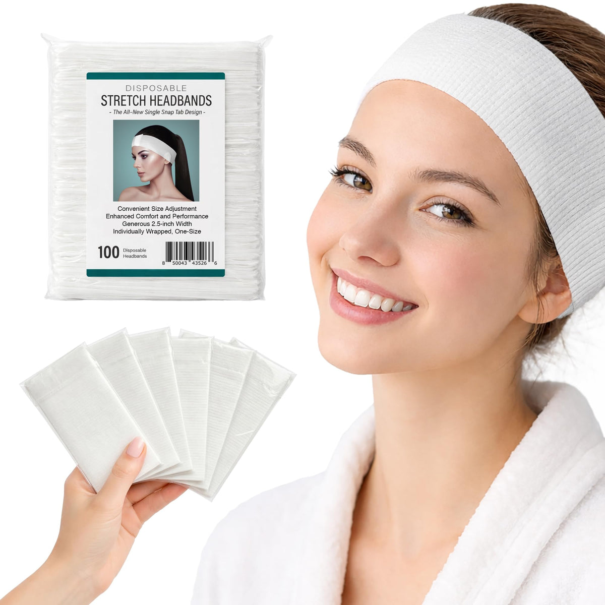 APPEARUS front packaging showing 100-count white headbands and professional branding