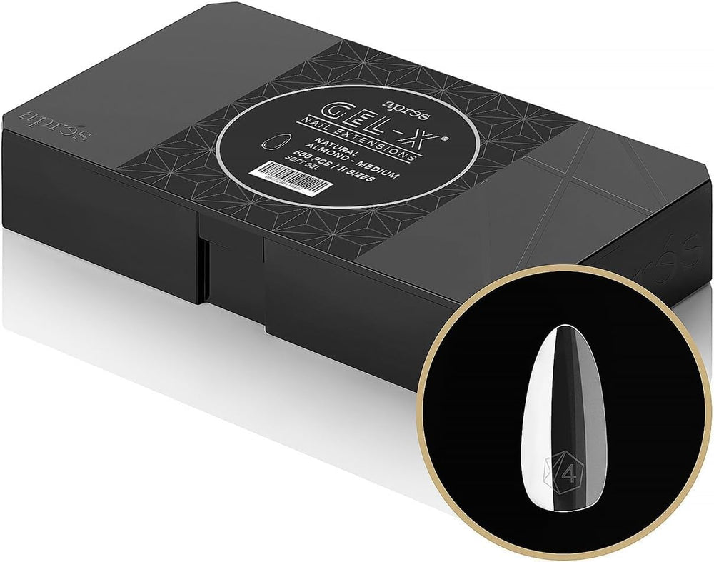 APRÉS front packaging showing 500 Gel-X tips and clear benefits