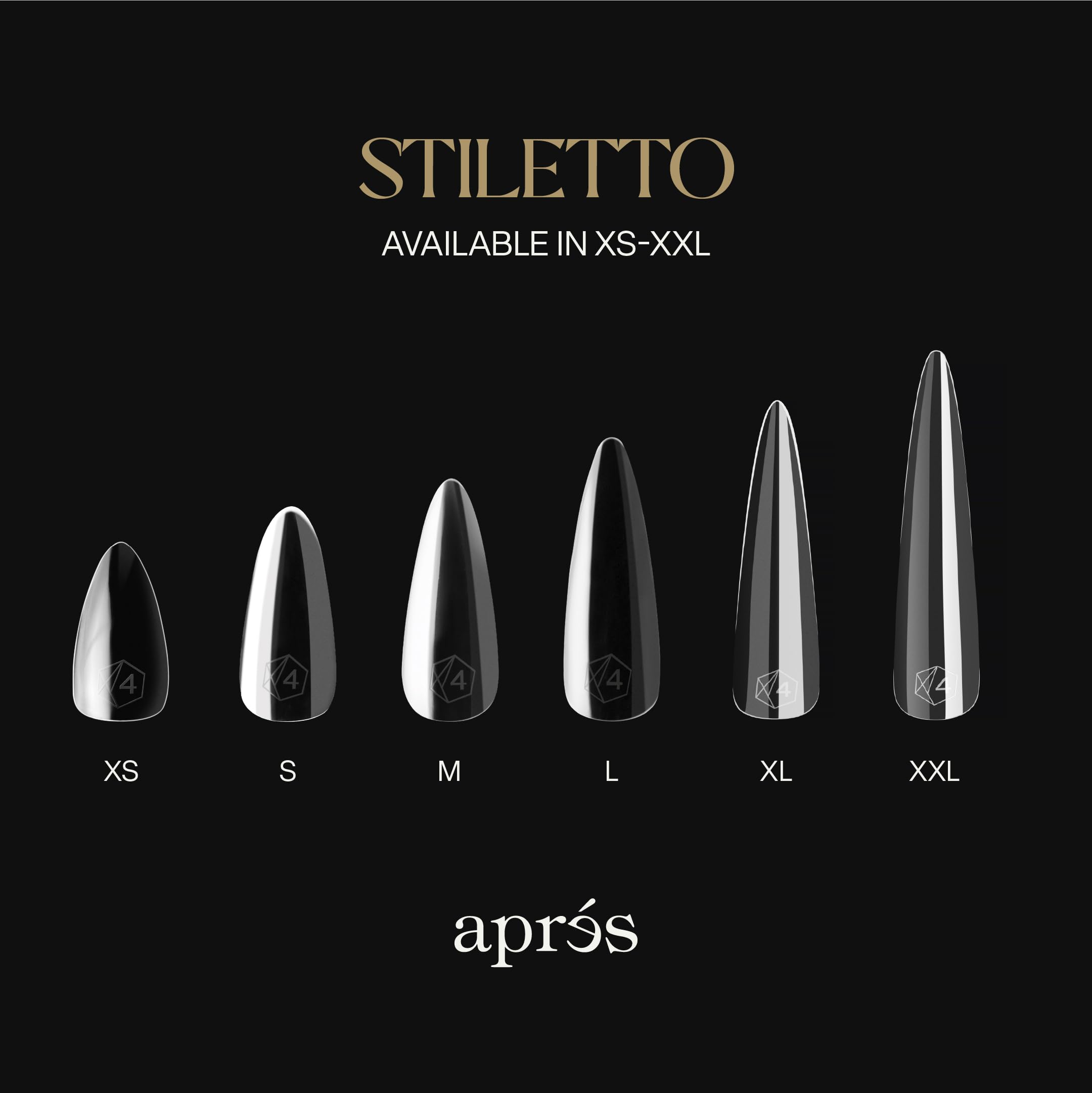 APRÉS label detail showing half sizes like 4.5 5.5 6.5 for precise nail matches