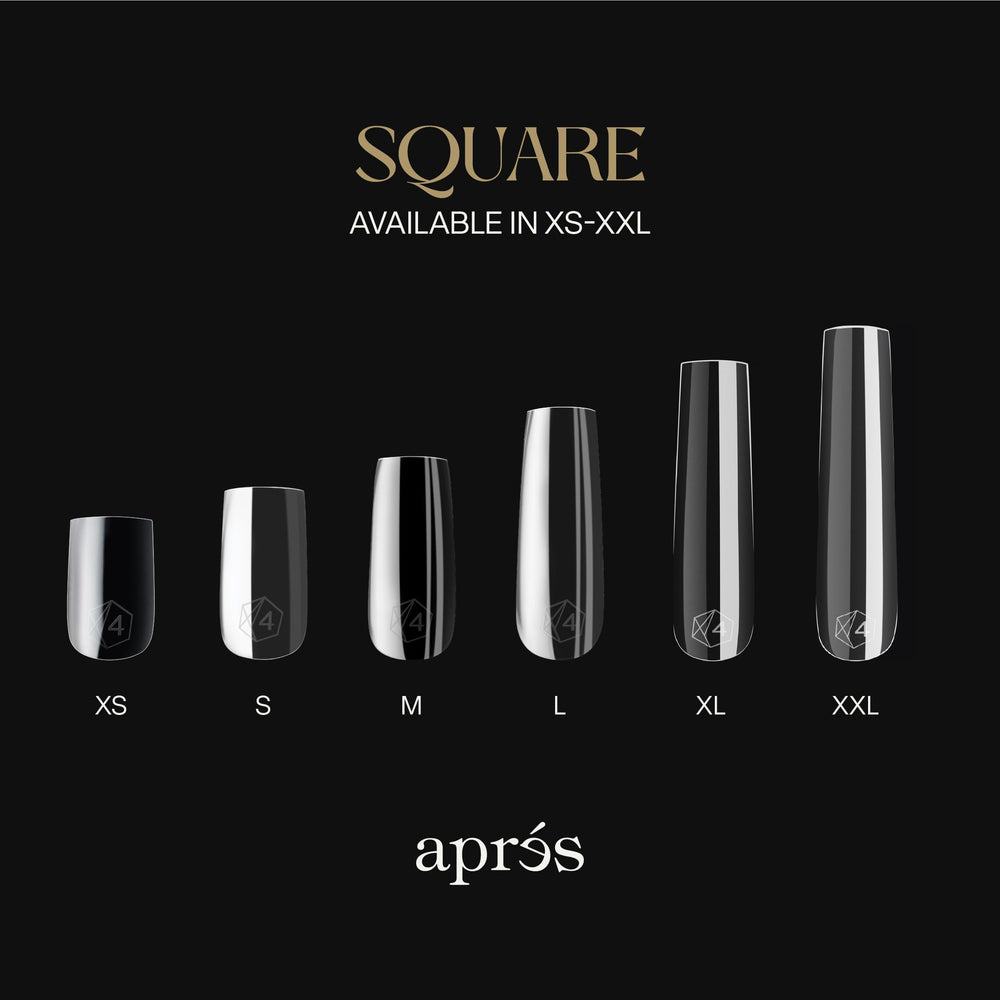 APRÉS Gel-X tip held to natural nail showing easy application benefit