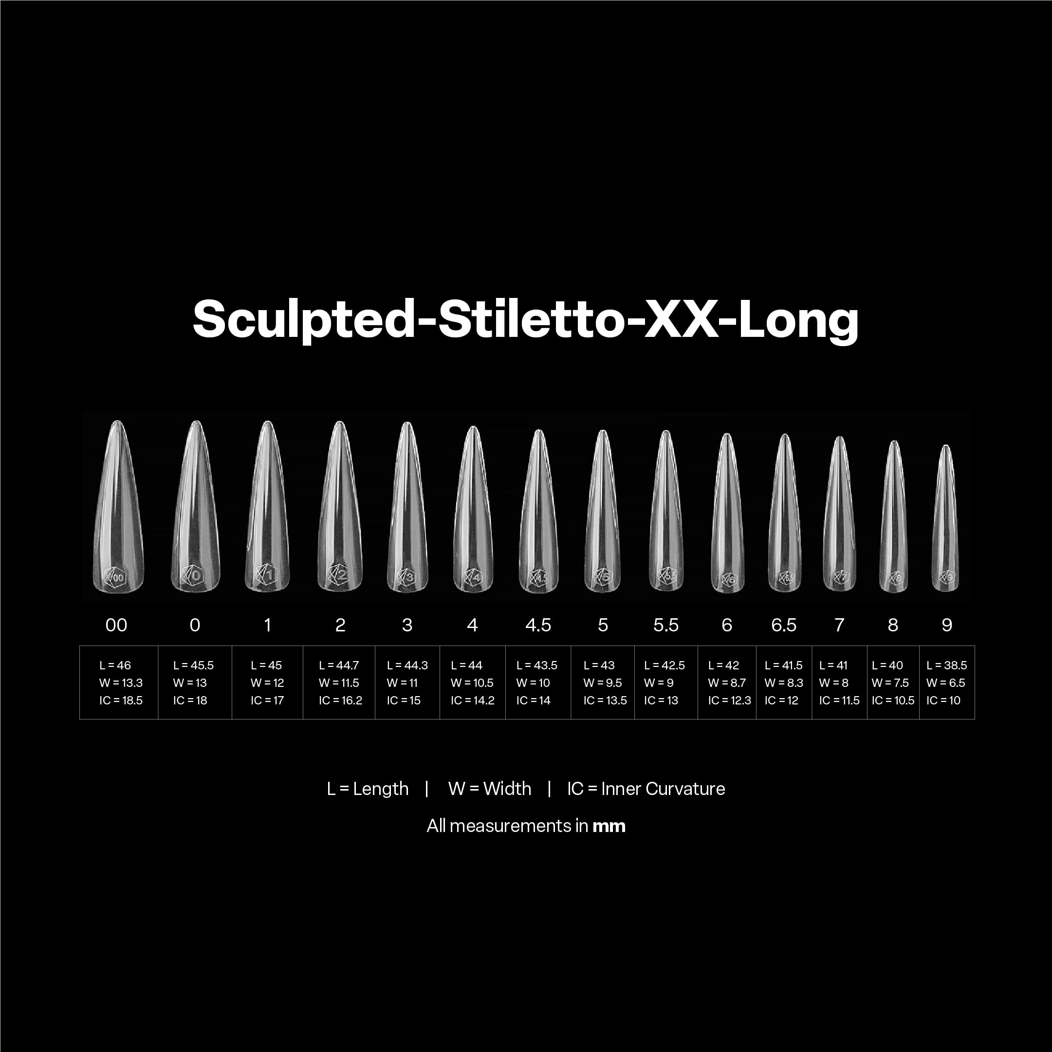 APRÉS tip held in hand showing scale and dramatic extra extra long stiletto benefit