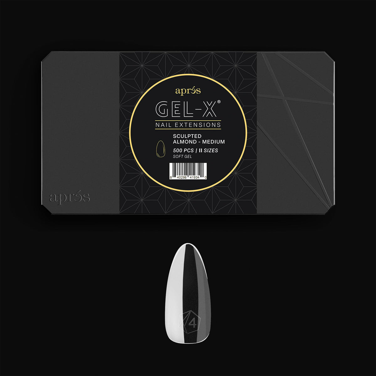 APRÉS box front packaging showing 500 Gel-X tips and 11 sizes for professional convenience