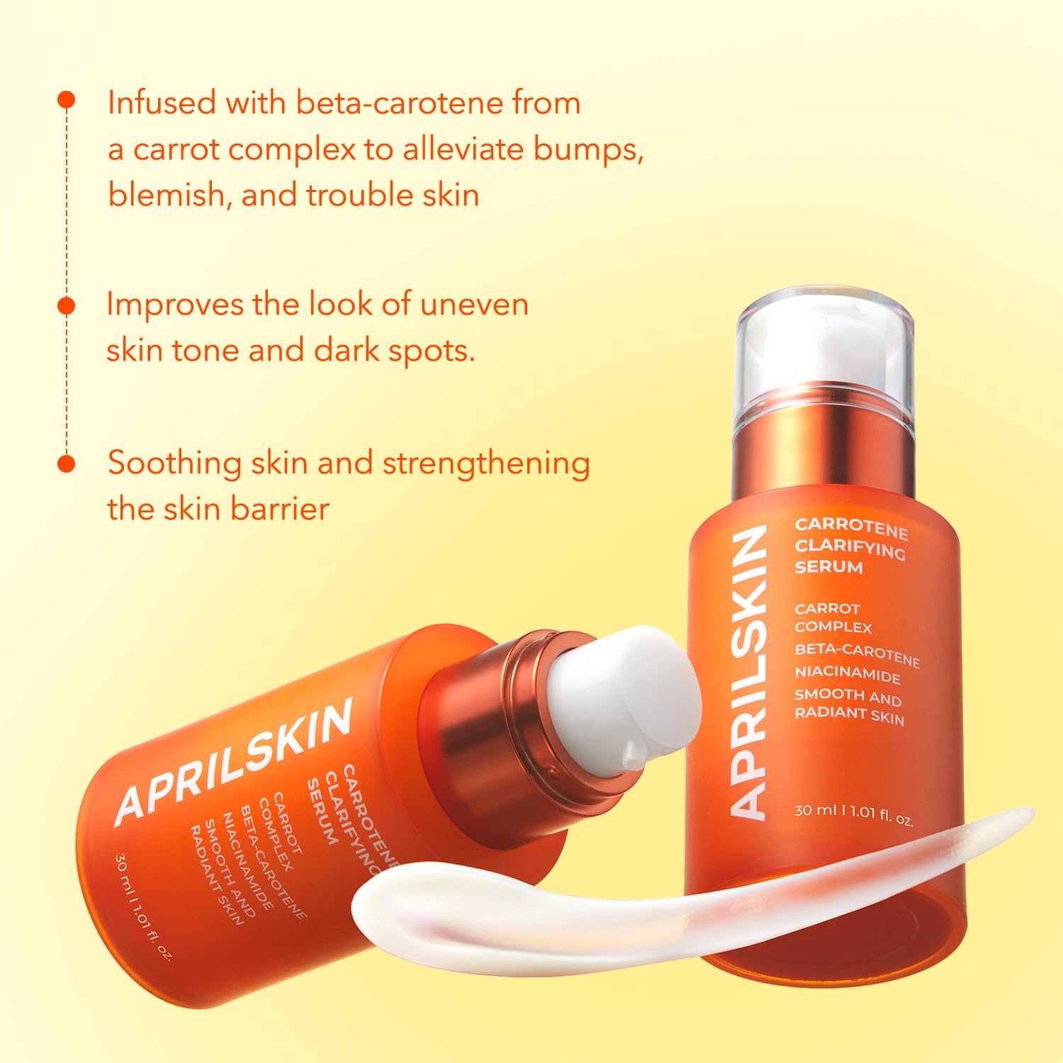 APRILSKIN bottle beside a credit card to show 1.01 fl. oz. compact travel size