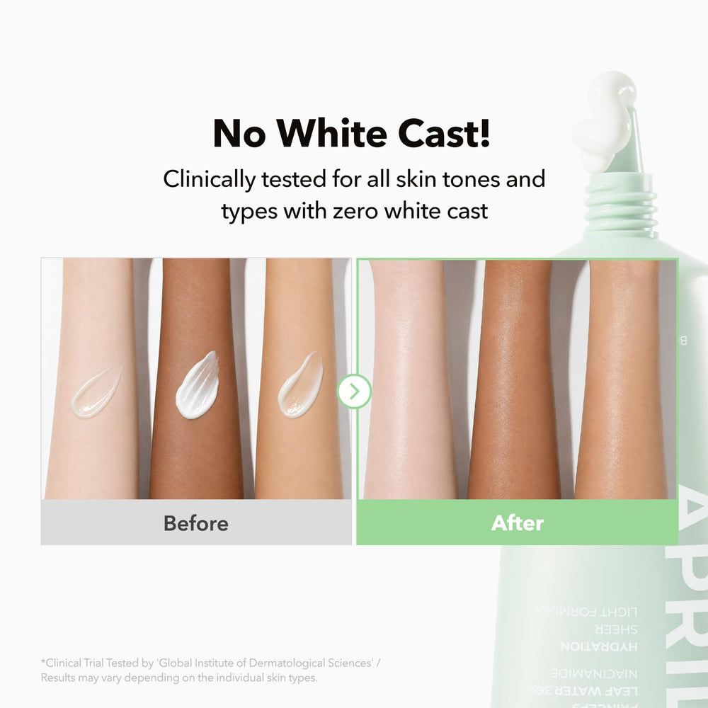 APRILSKIN sunscreen spread on hand showing invisible finish benefit
