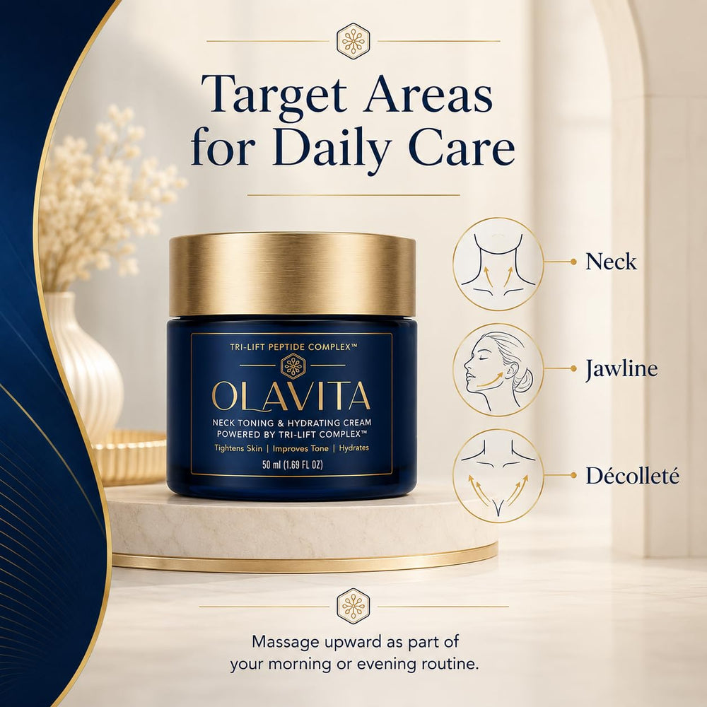 AQCOZ Olavita label close-up highlighting Tri-Lift Peptide Complex benefits
