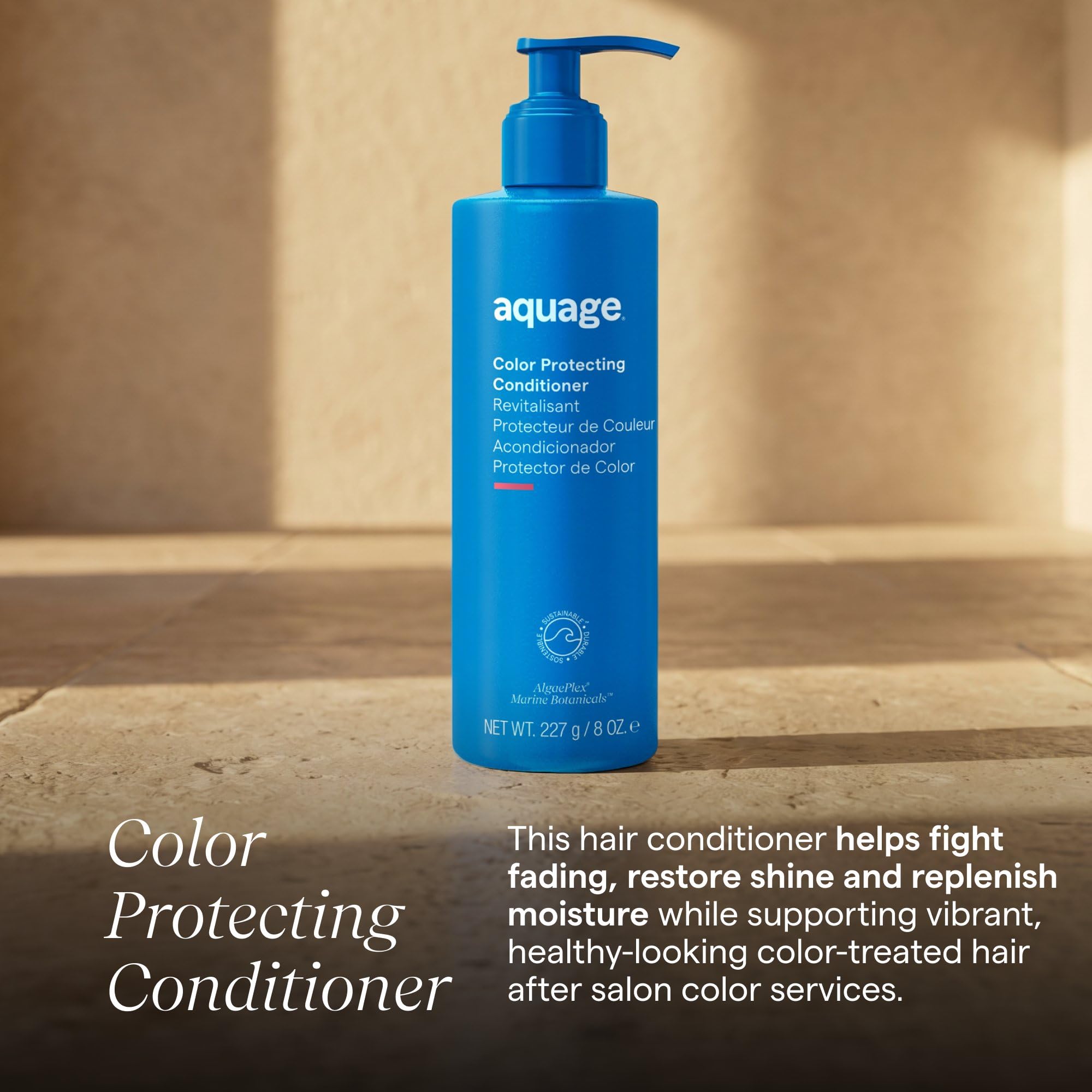 Aquage close-up label showing marine botanical ingredients for nourishment benefit