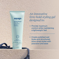 Aquage gel spread on hands illustrating easy emulsification and even coverage