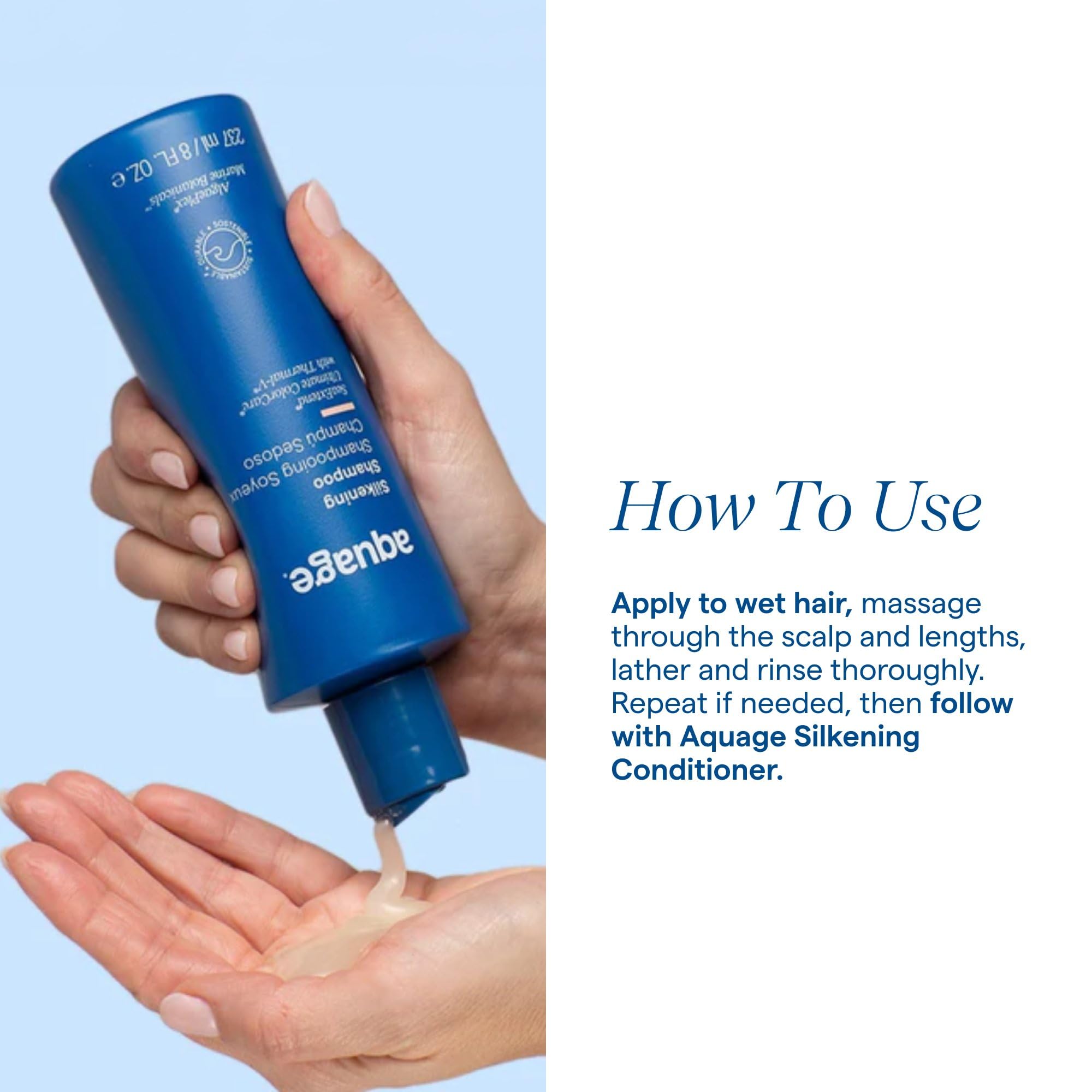 Aquage in-shower use illustrating easy lathering and rinse