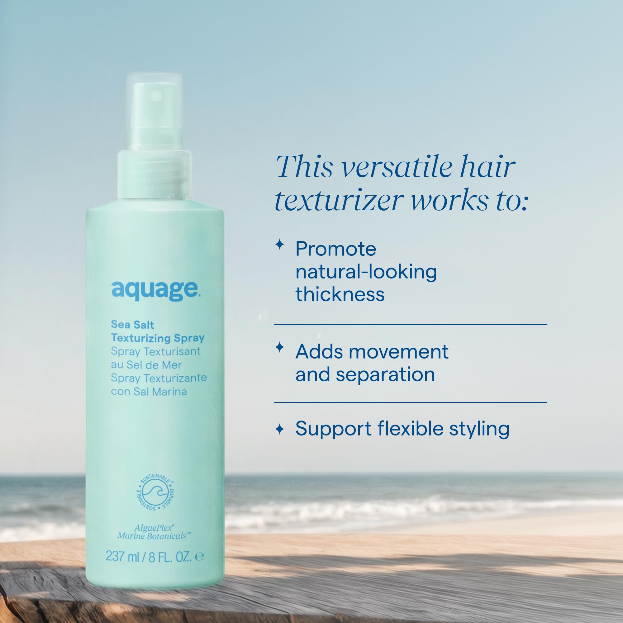 Aquage texture spray on hair detail creating visible strand separation and natural volume