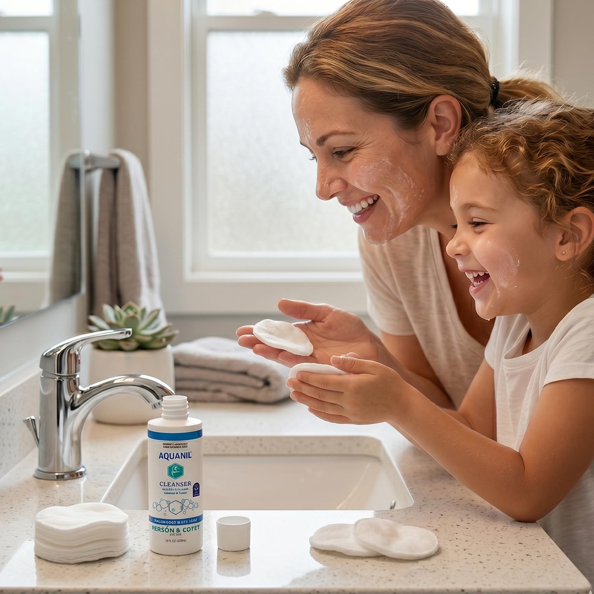 Aquanil cleanser on bathroom counter suggesting daily routine