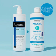 Aquanil label close-up highlighting soap-free and fragrance-free benefits