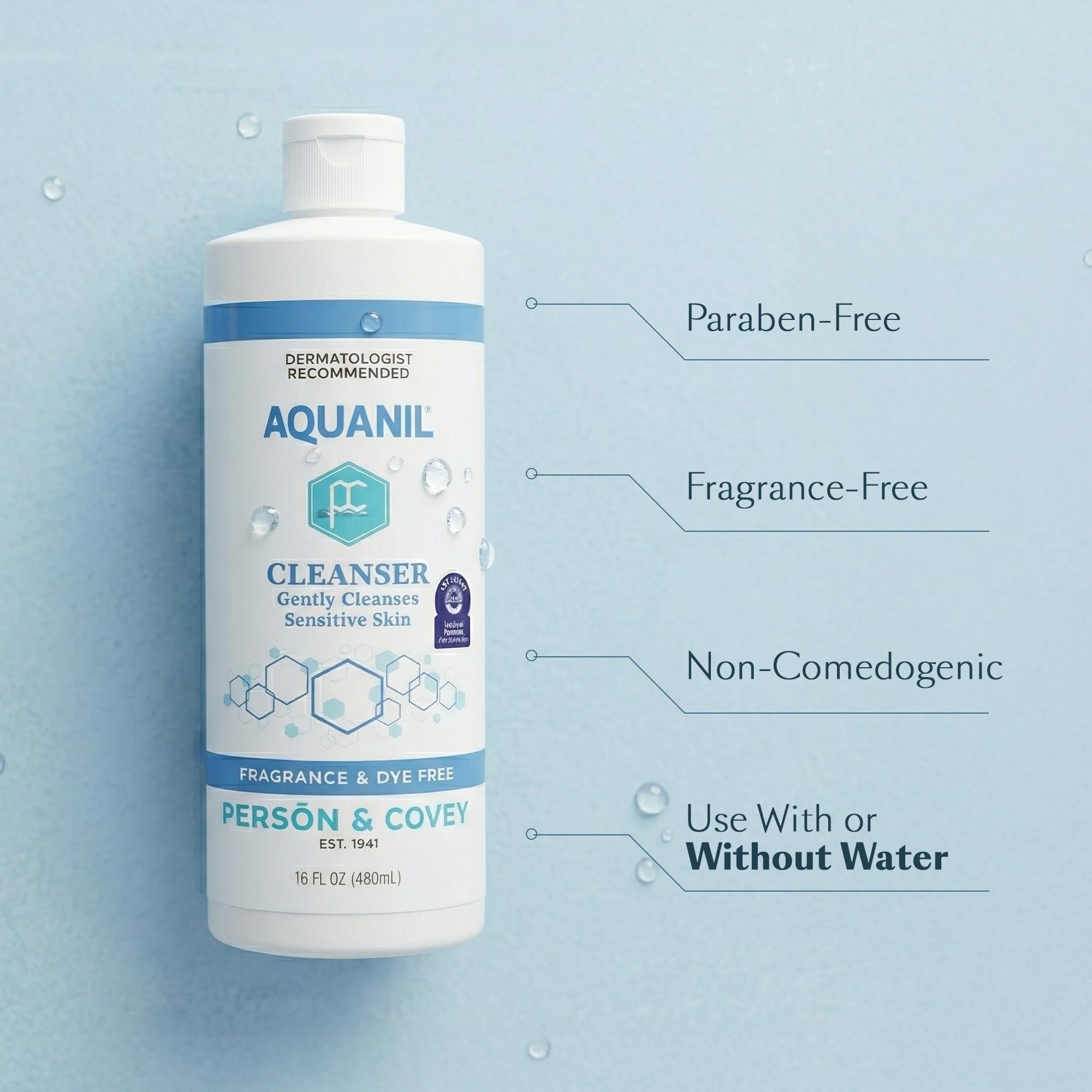 Aquanil being applied to hands demonstrating gentle, soothing cleanse