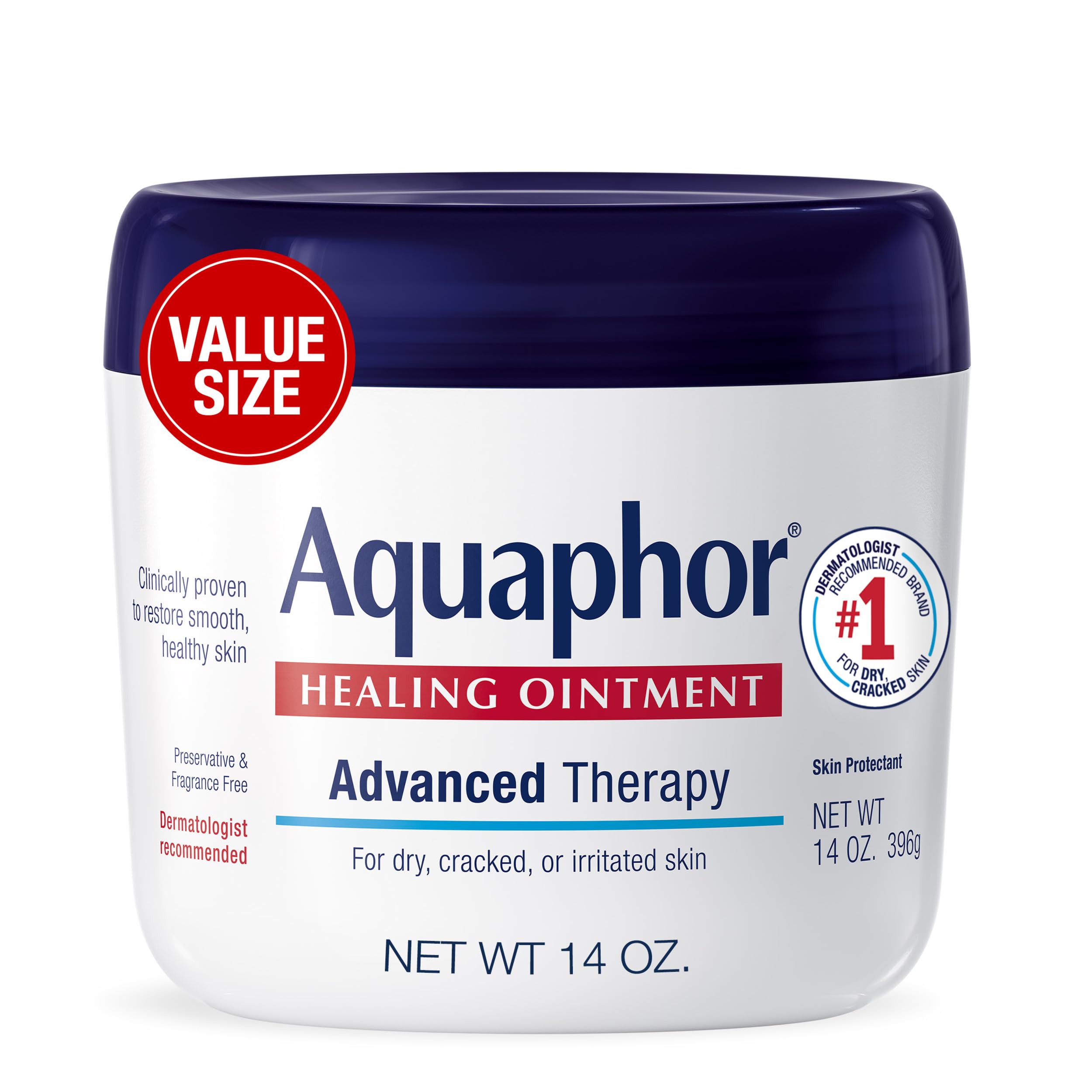 Aquaphor jar front view showing 14 oz label and brand protection