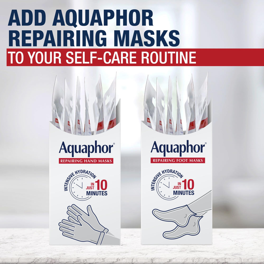 Aquaphor in a bathroom spa scene suggesting quick at-home self-care routine