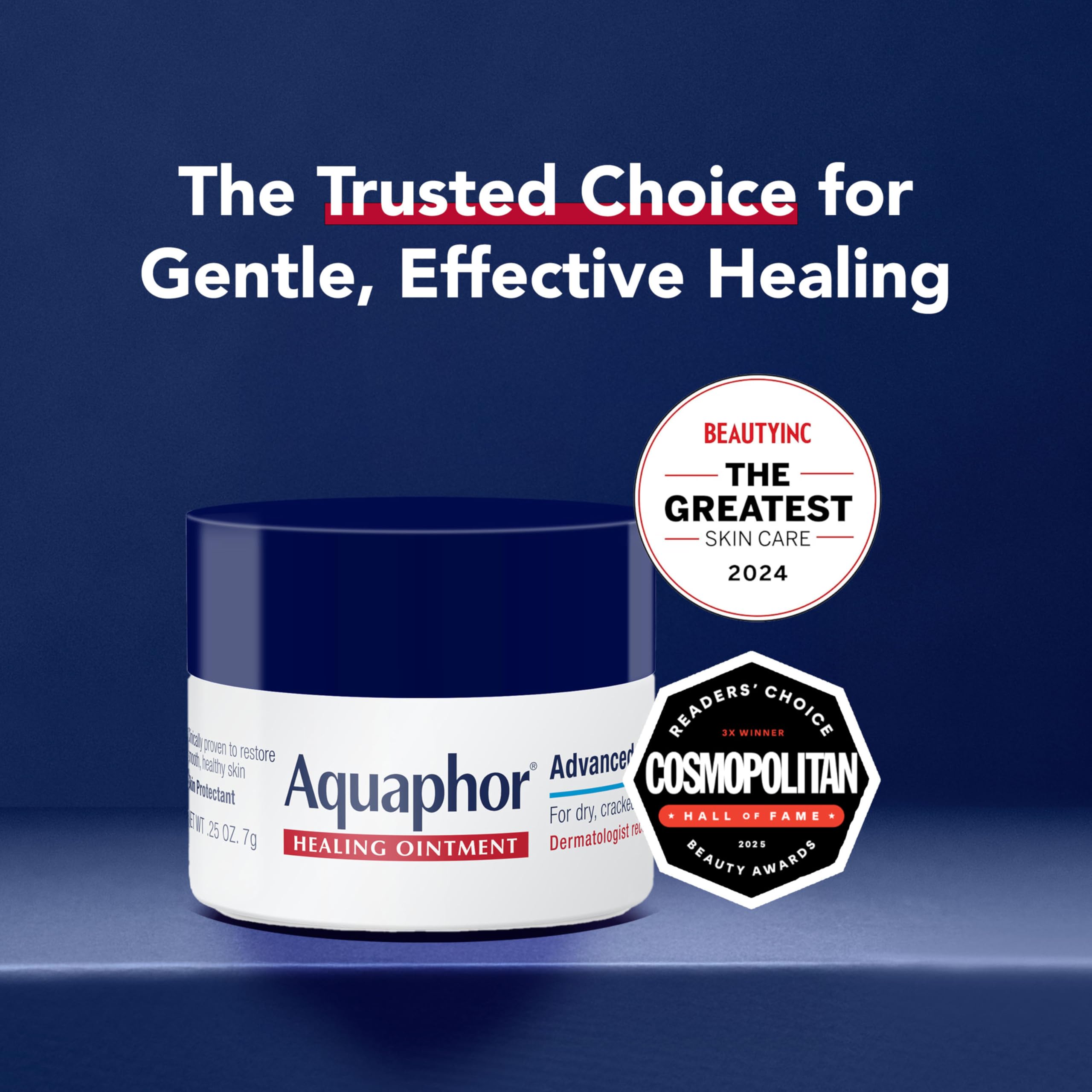 Aquaphor jar in hand showing travel-size 0.25 oz practicality