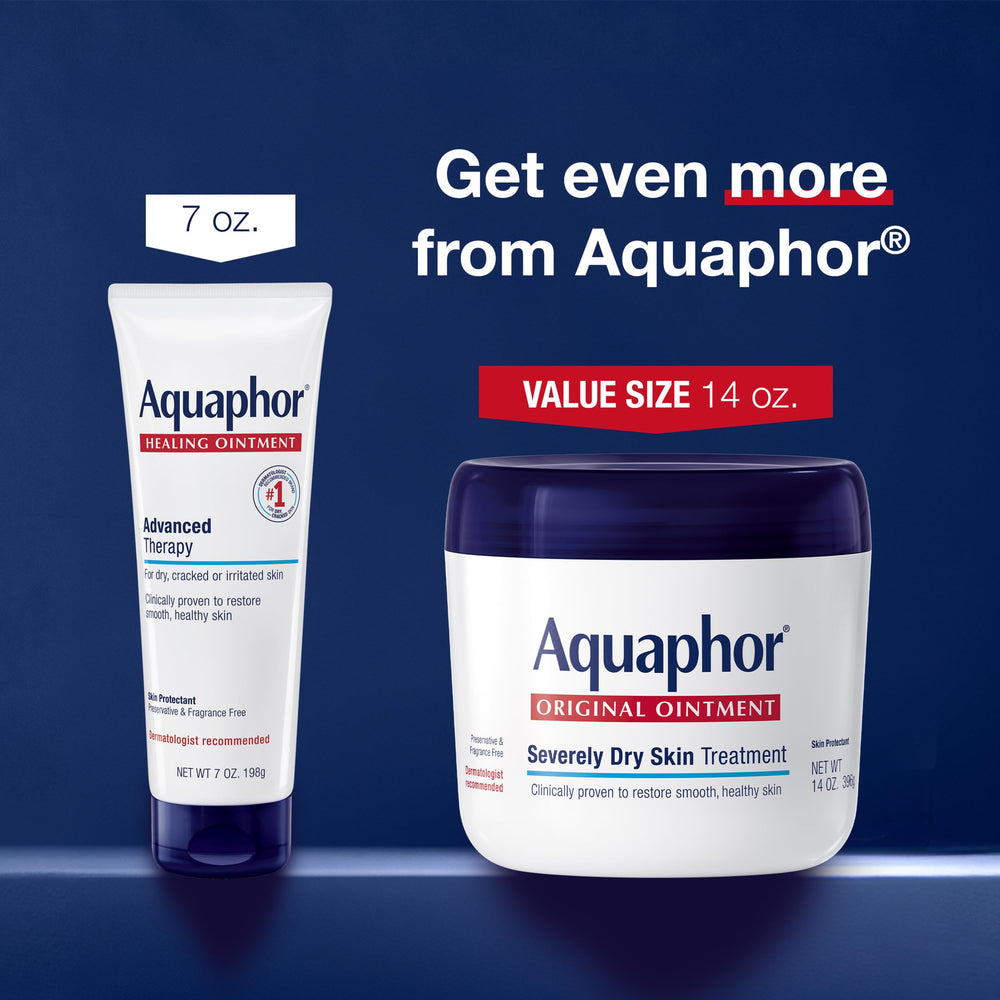 Close view of Aquaphor label listing key ingredients and benefits