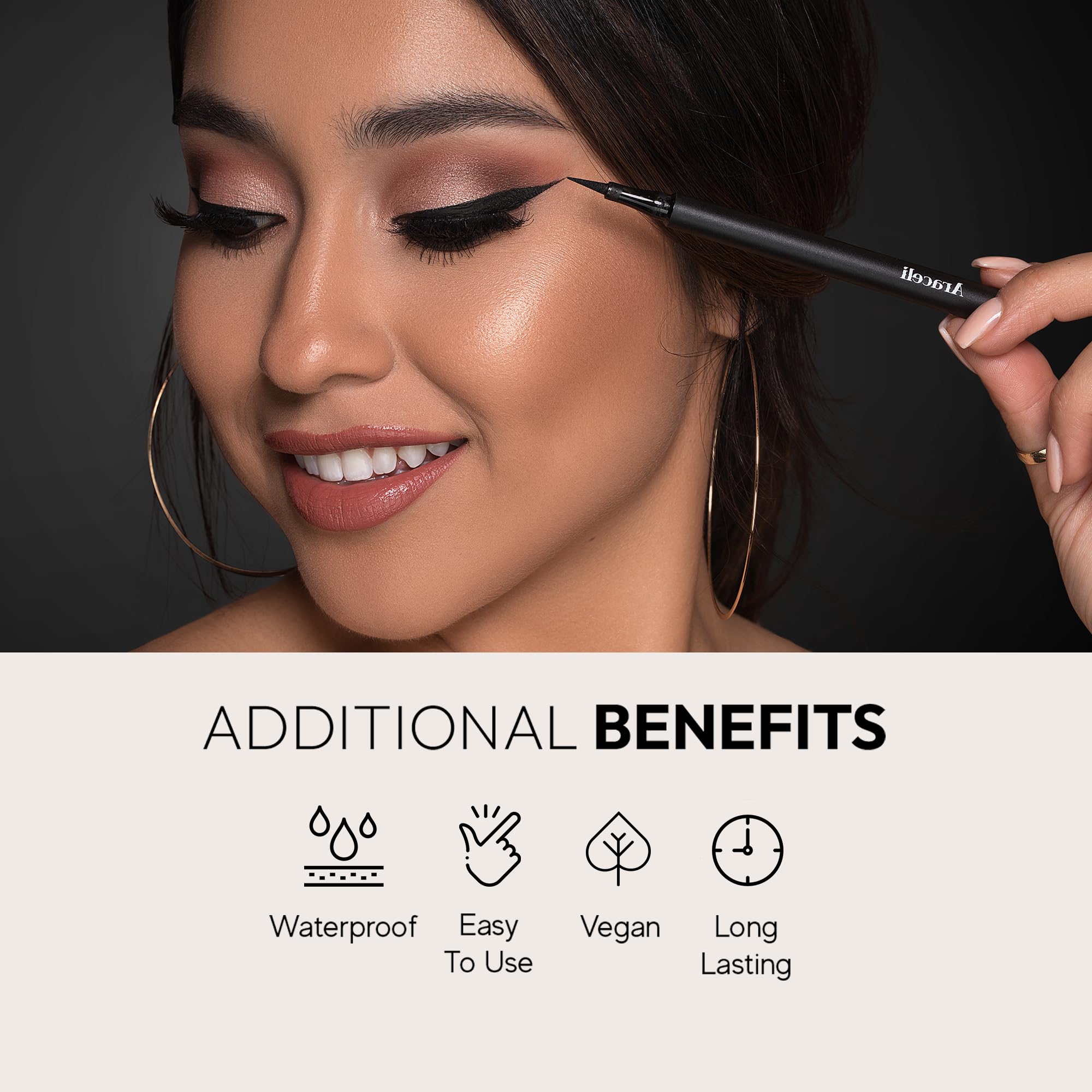 Araceli liner under water drops showing water-resistant performance benefit
