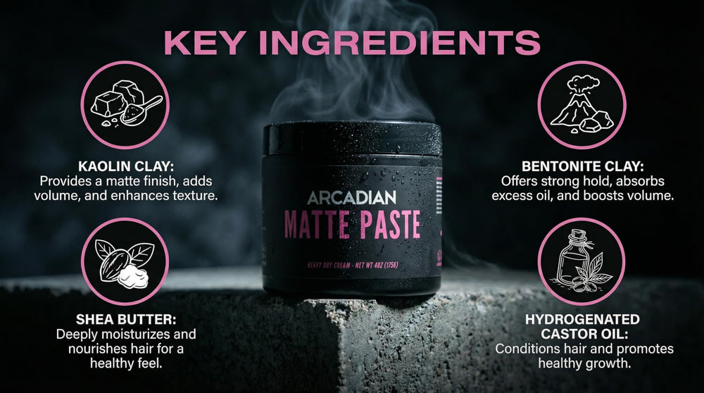 Arcadian kaolin clay ingredient display highlighting natural texture boost