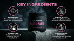 Arcadian kaolin clay ingredient display highlighting natural texture boost