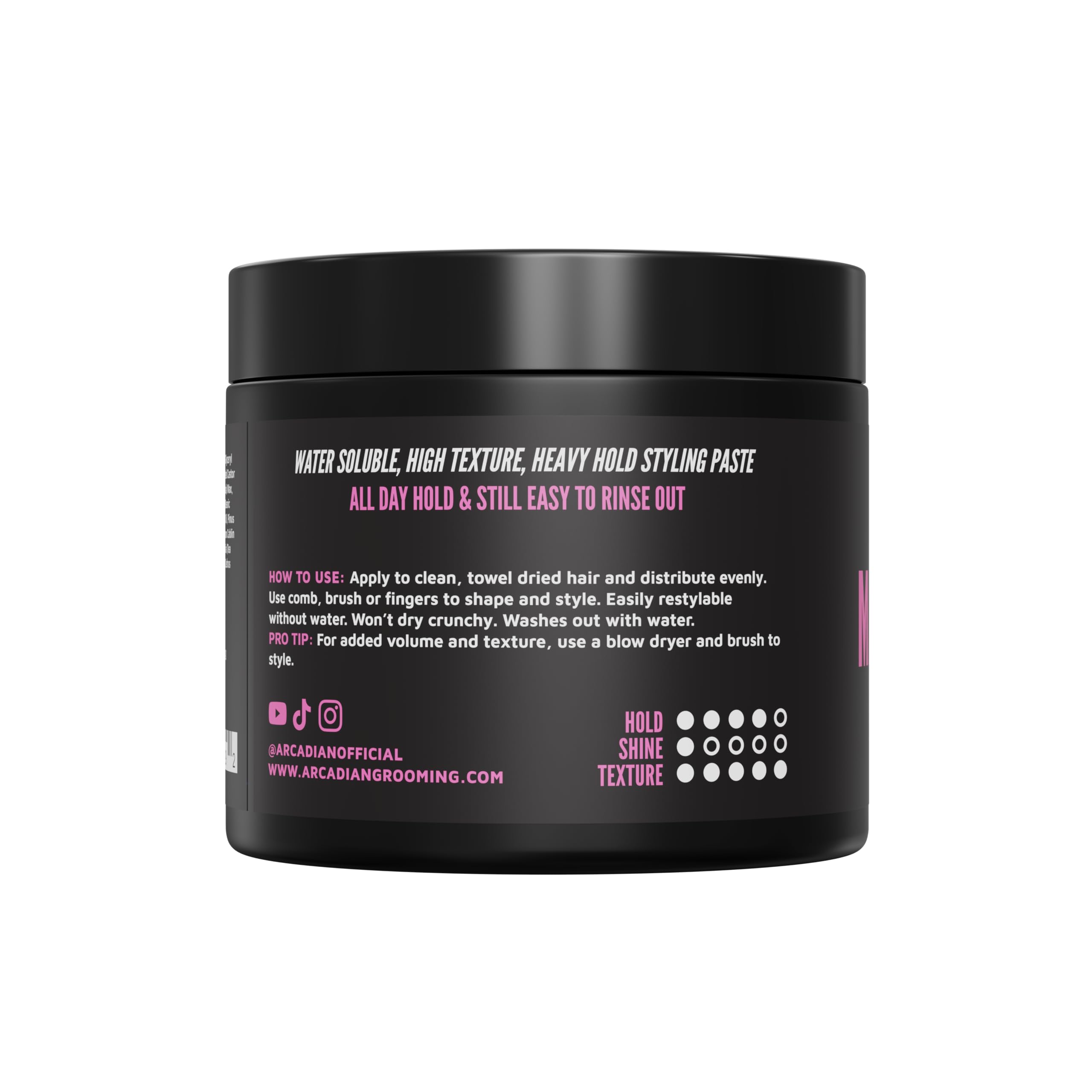 Arcadian 4oz jar next to travel items showing portable grooming convenience