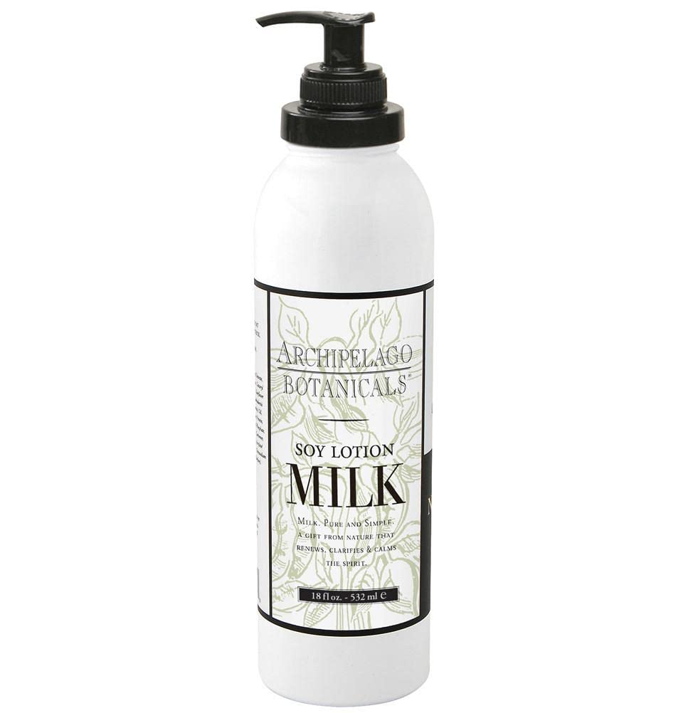 Archipelago Botanicals soy milk lotion front view showing bottle and calming label for daily hydration
