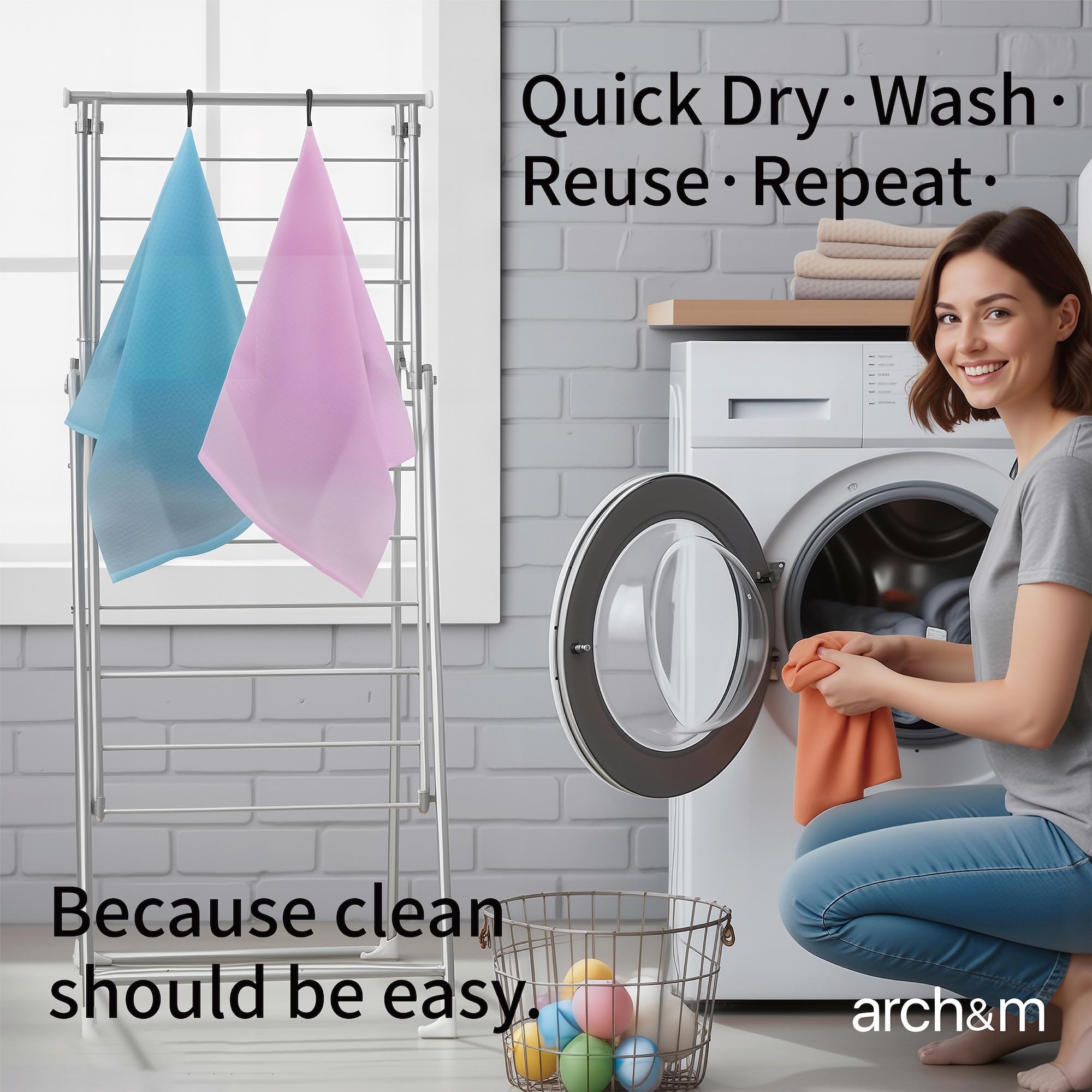 ARCH&M bundle in washing machine ready to show easy laundering