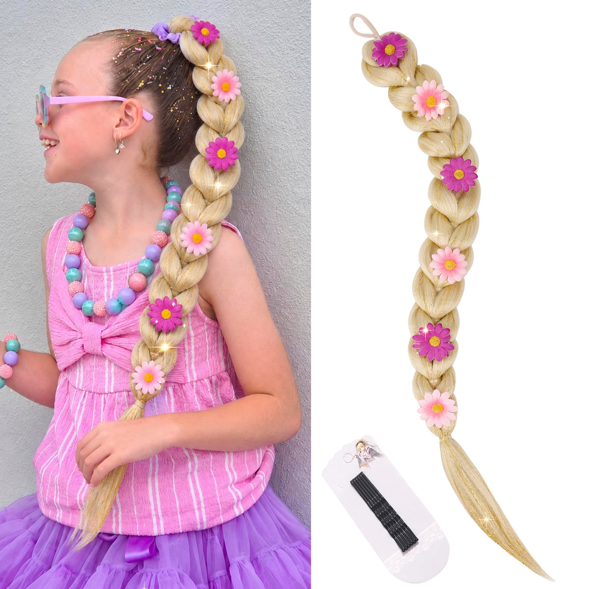 Arcpor front view of golden blonde ponytail showing packaging and finished braid benefit instant styling