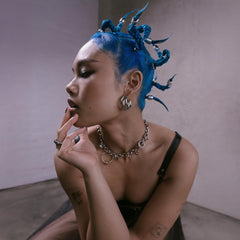 ARCTIC FOX before and after on bleached hair showing intense blue transformation