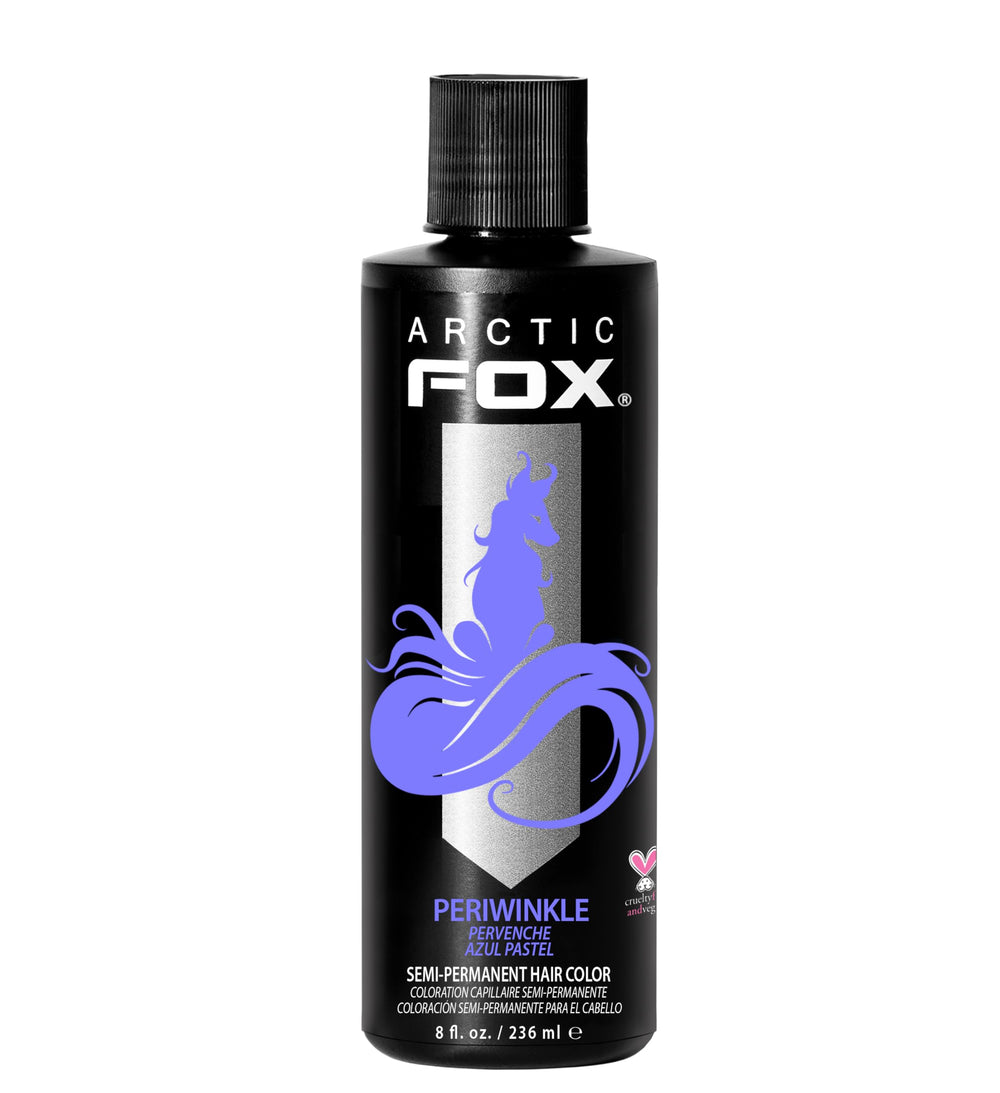 ARCTIC FOX front packaging showing periwinkle bottle and label, clear product ID and benefits