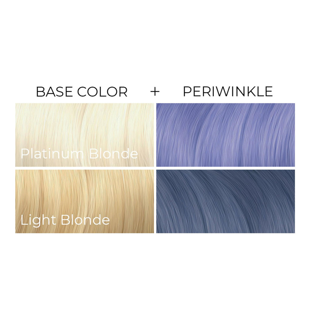 ARCTIC FOX model with styled pastel periwinkle hair showing finished look and shine