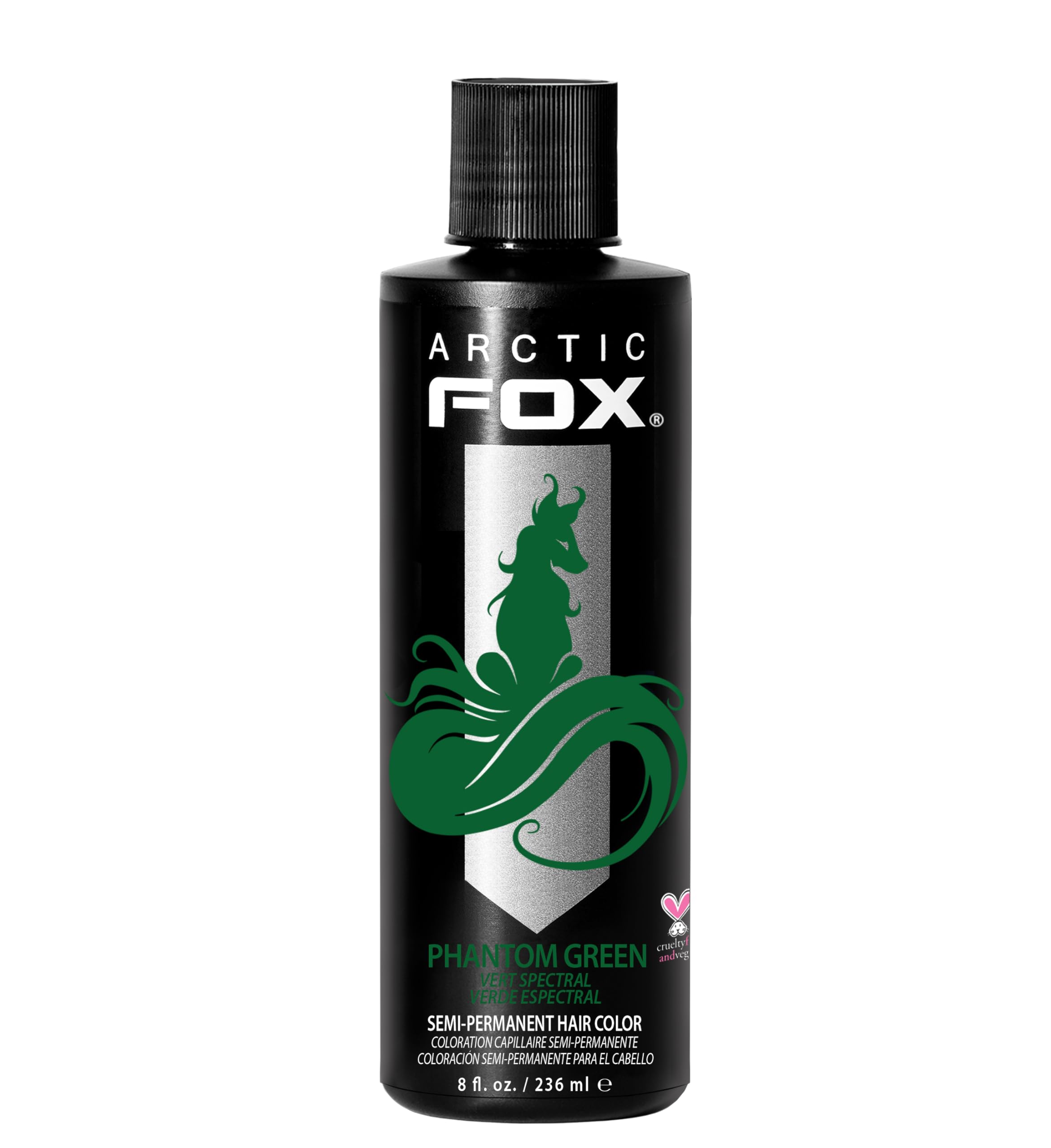 ARCTIC FOX bottle front view showing bold forest green and clear labeling benefit