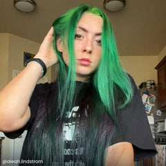 ARCTIC FOX applied to pre-lightened hair showing vivid emerald payoff and vibrant look benefit