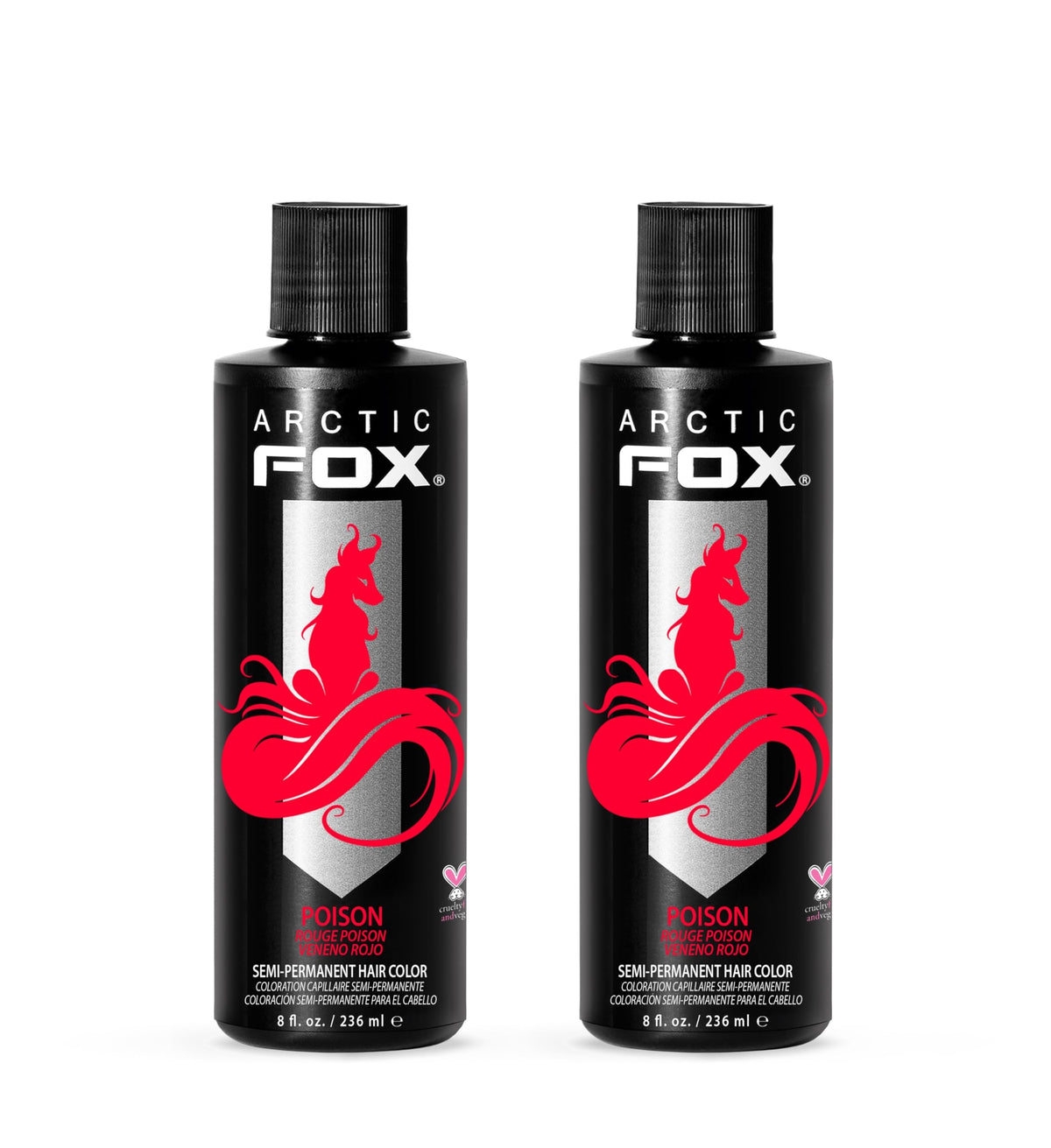 ARCTIC FOX front bottles showing bold red shade and product volume