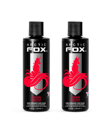 ARCTIC FOX front bottles showing bold red shade and product volume