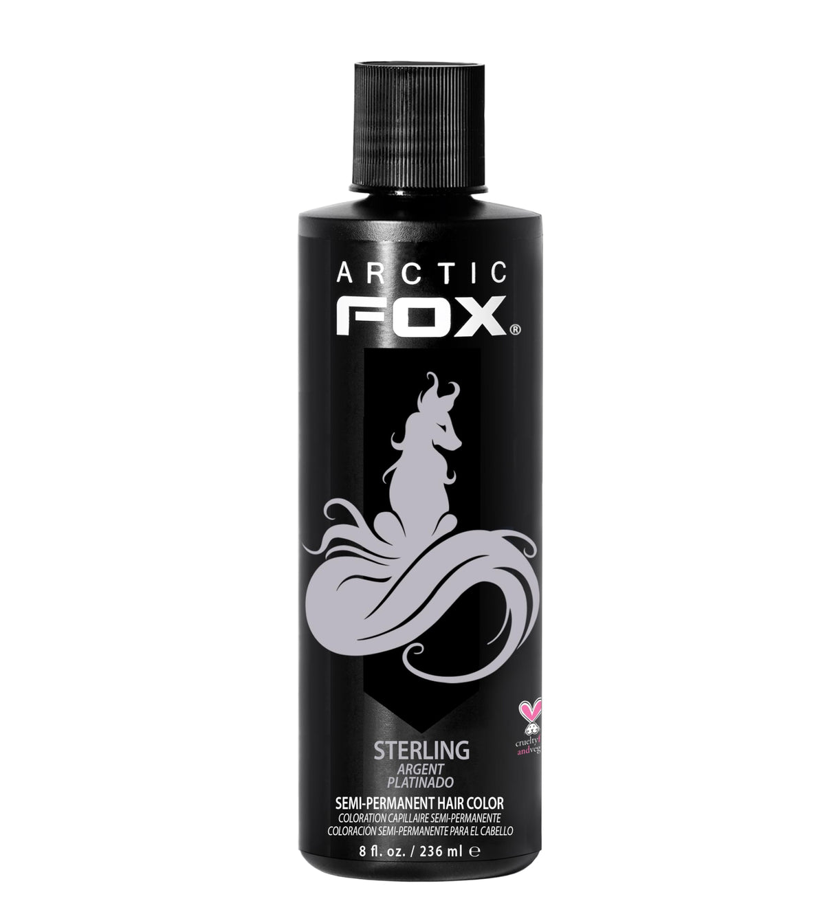 ARCTIC FOX Sterling front packaging showing pastel silver color and 8 oz size benefit