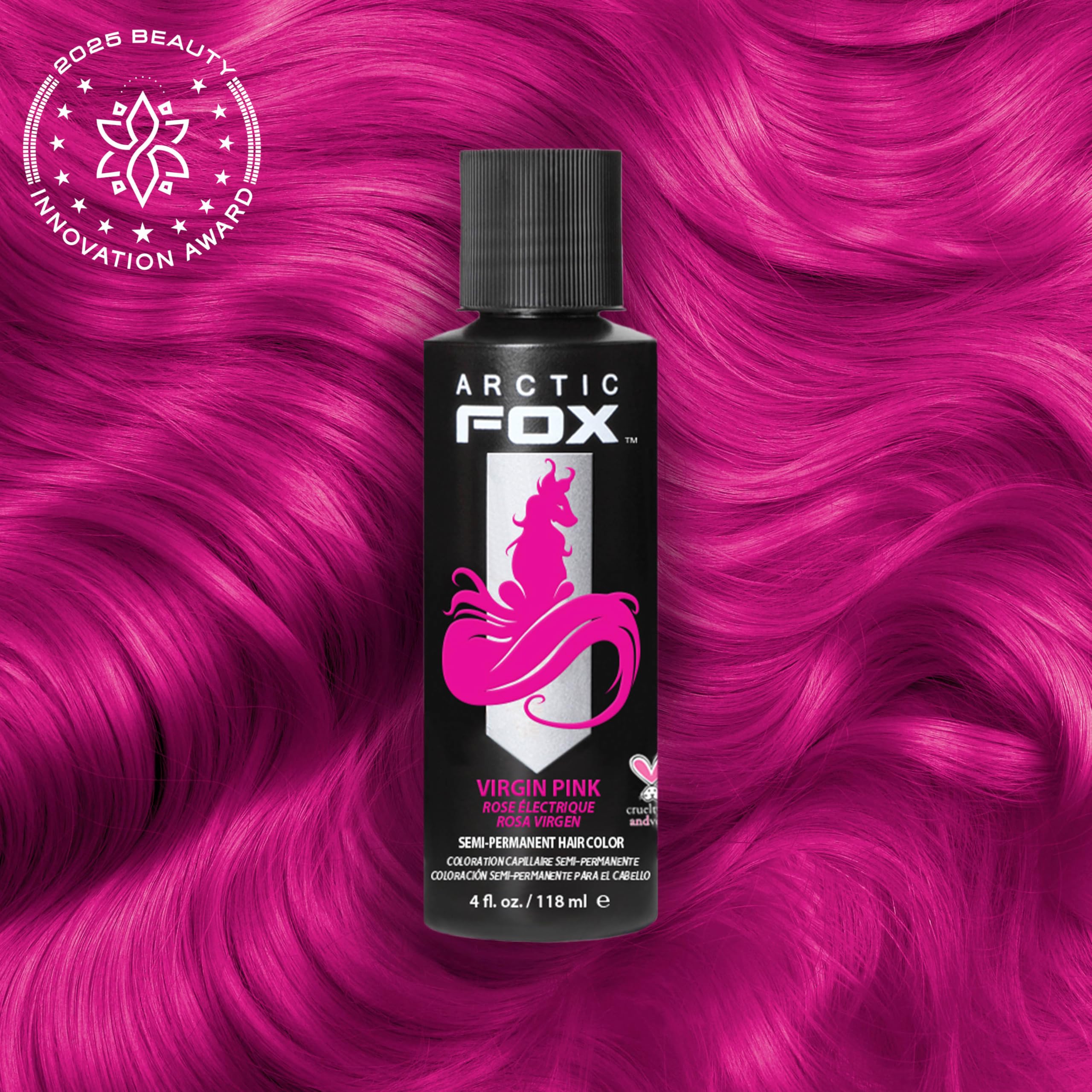 ARCTIC FOX Virgin Pink tube close-up highlighting label and vegan badge for trust