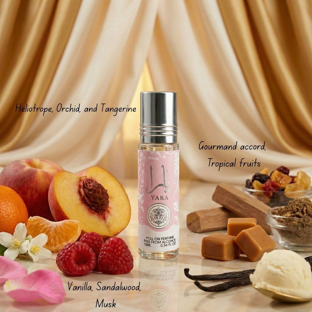 Ard Al Zaafaran duo size comparison flatlay showing 100ml and 10ml benefit: portable pairing