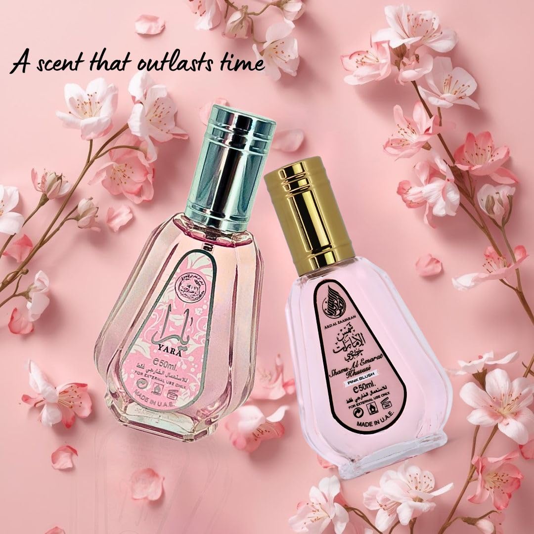 Ard Al Zaafaran 50ml bottles beside a ruler for clear size and portability benefit